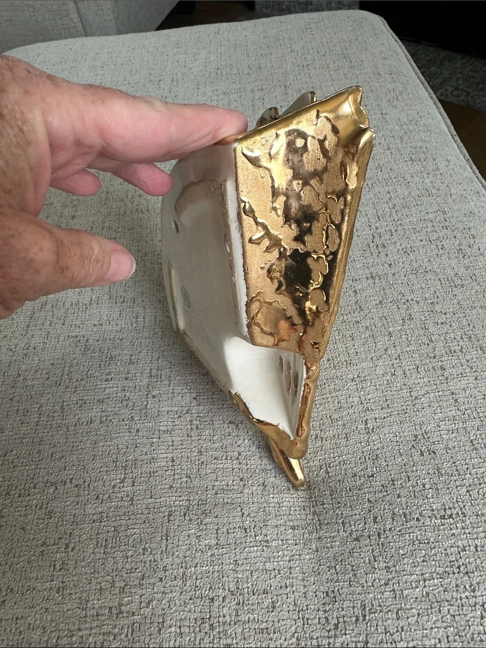 Vintage McCoy Gold Fan Wall Pocket Planter Vase from 1950s